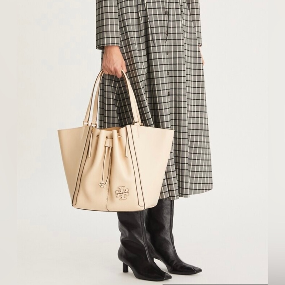 Tory Burch Cream Leather Drawstring Tote